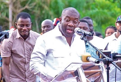 Kojo Oppong Nkrumah, MP for Ofoase Ayirebi, speaking at the opening of the bridge Kojo Oppong Nkrumah, MP for Ofoase Ayirebi, speaking at the opening of the bridge